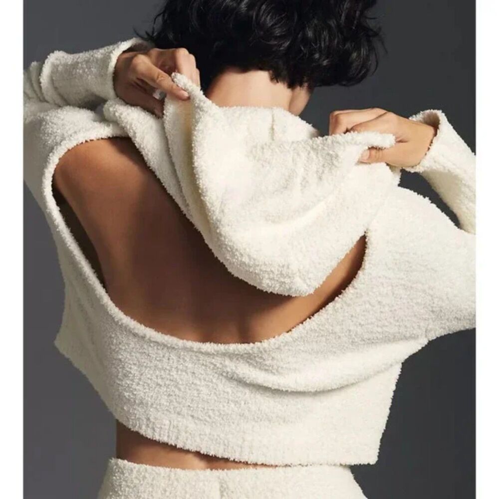 Daily Practice by Anthropologie Women's Cozy Cutout Cream Hoodie Sz XS Fuzzy
